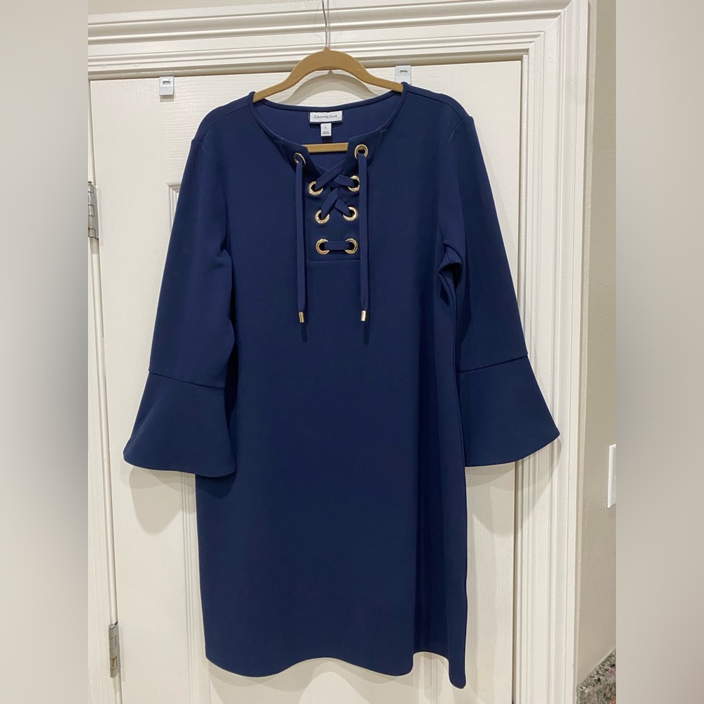 Charter Club Navy Blue,  Bell Sleeve Midi knit Dress Size Large